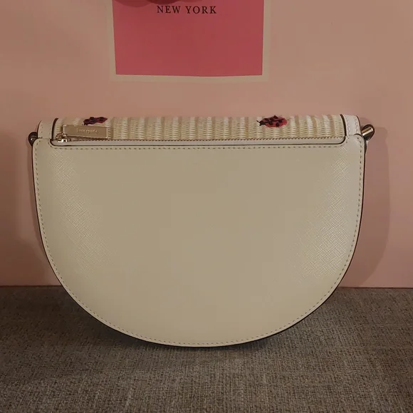 Kate Spade Luna Embroidered Ladybug Straw Crescent Crossbody Bag - Picture 2 of 10